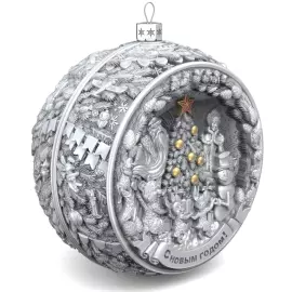 Set of 2 silver Christmas tree balls "Happy childhood and Nostalgia"